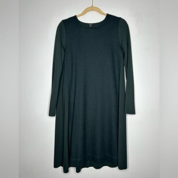 COS Women's‎ Wool Contrast Panel Front Green  Jersey Knit Dress Size M - Picture 3 of 10